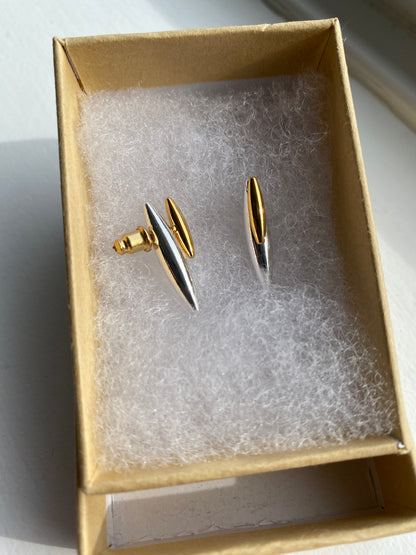 Gold & Silver Contrast Spindle Stud Earrings