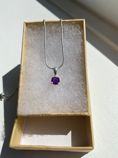 Amethyst Stone Silver Pendant Necklace