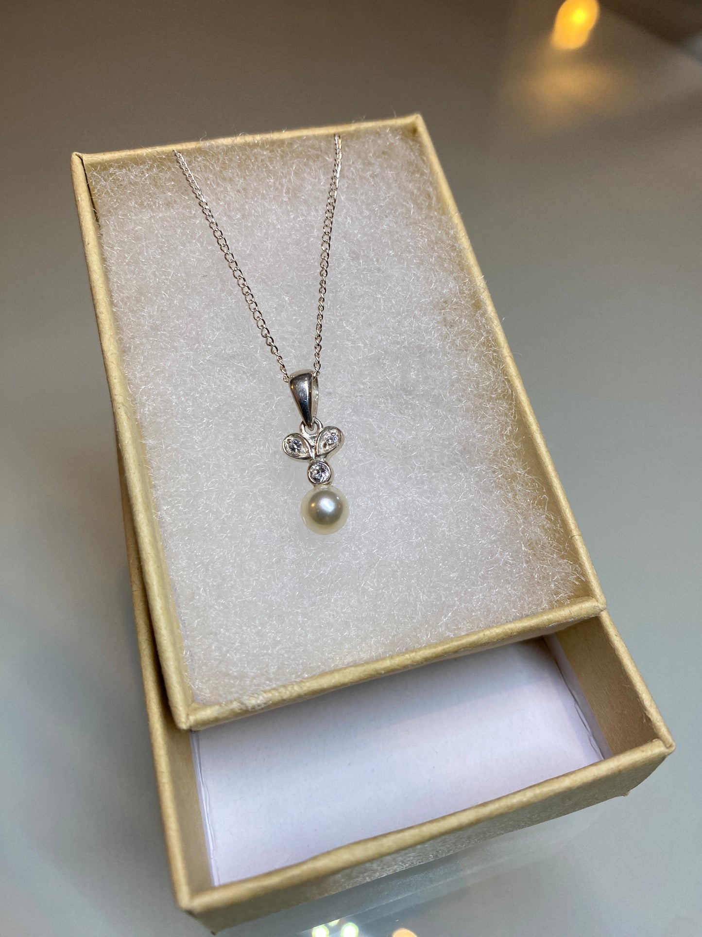Solid Silver Pearl Drop Necklace