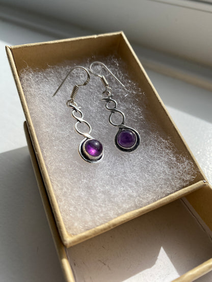 Amethyst & Silver Twisted Earrings