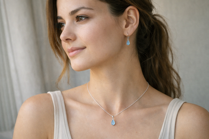 Sea Blue Larimar Silver Necklace and Earring Set