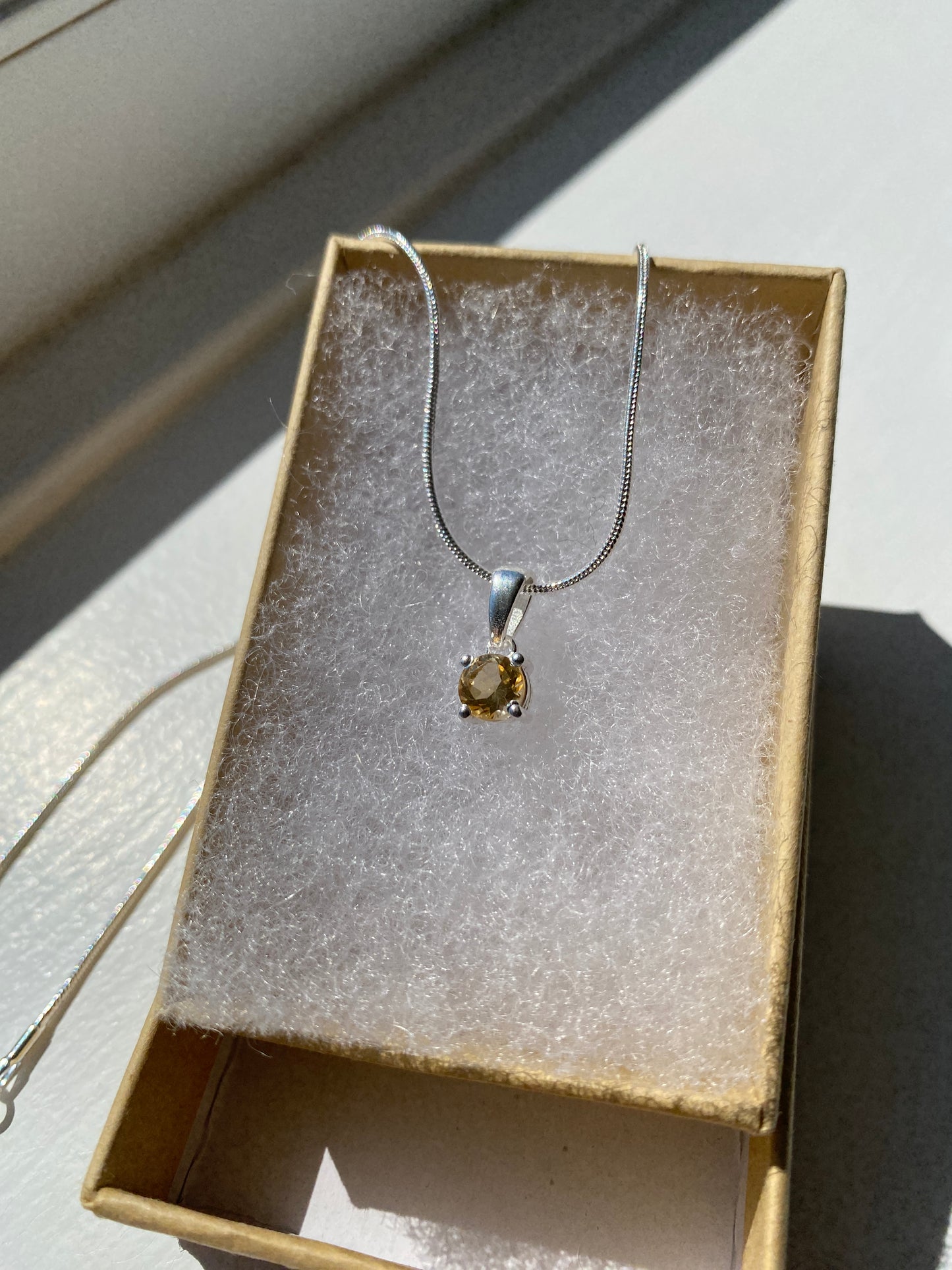 Citrine Stone Silver Pendant Necklace