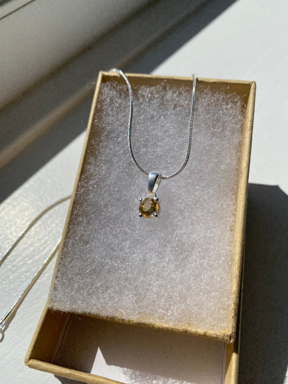 Citrine Stone Silver Pendant Necklace