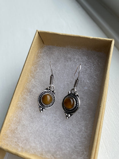 Tiger Eye Silver Circular Earrings