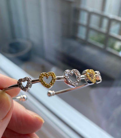 Silver CZ Stone Set Heart Bangle