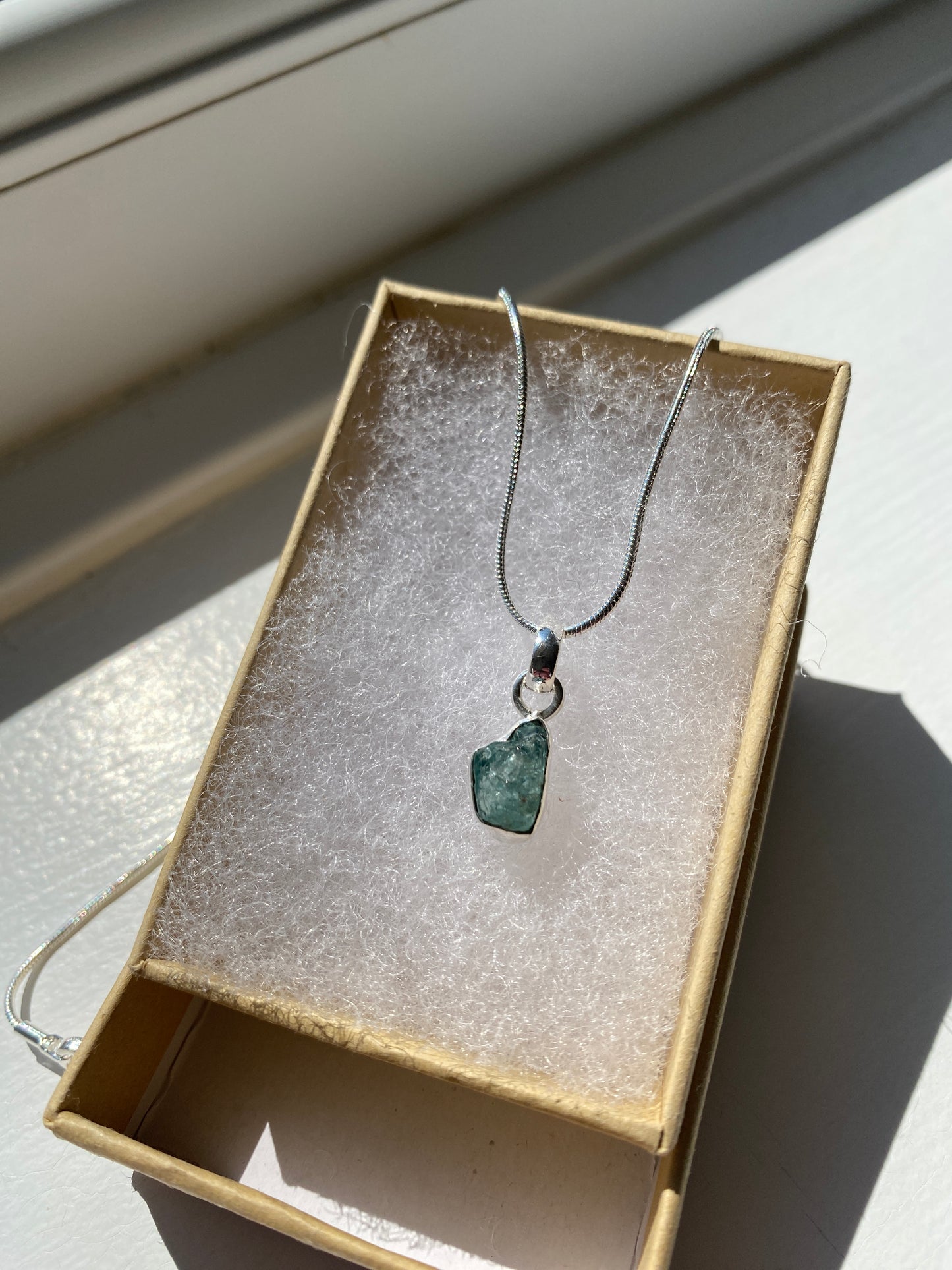 Raw Aquamarine Silver Pendant Necklace