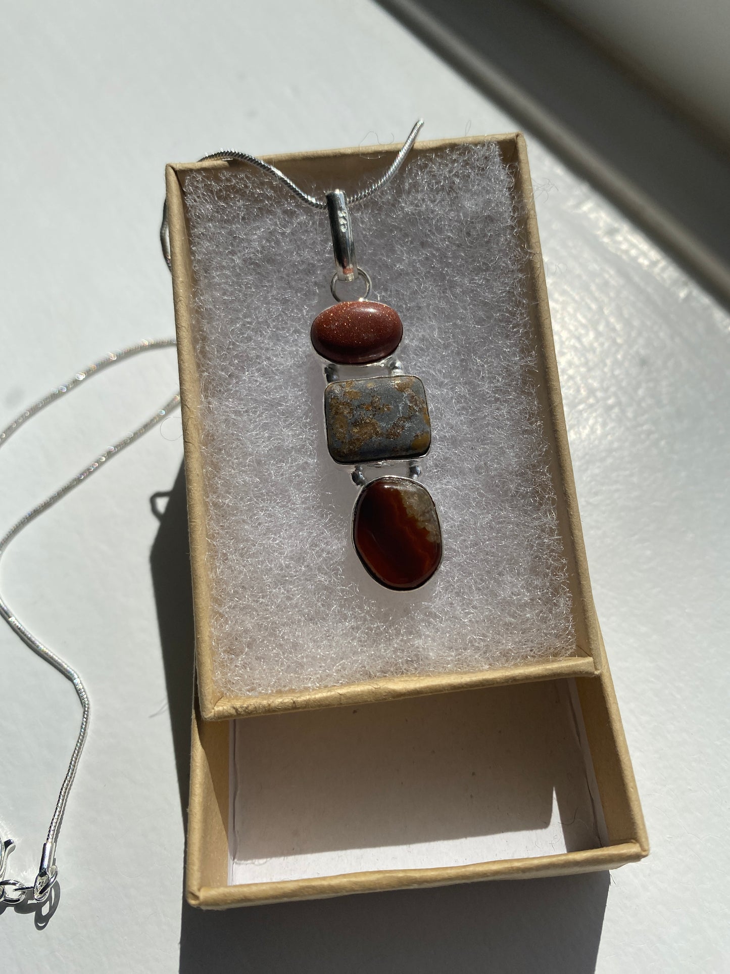 Goldstone, Picture Jasper & Obsidian Pendant Necklace