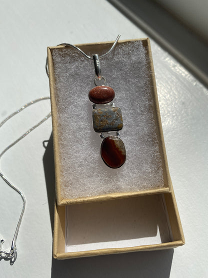 Goldstone, Picture Jasper & Obsidian Pendant Necklace