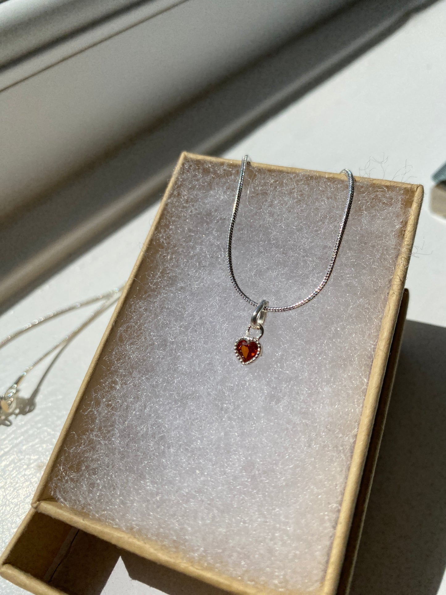 Garnet Silver Heart Pendant Necklace