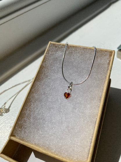 Garnet Silver Heart Pendant Necklace