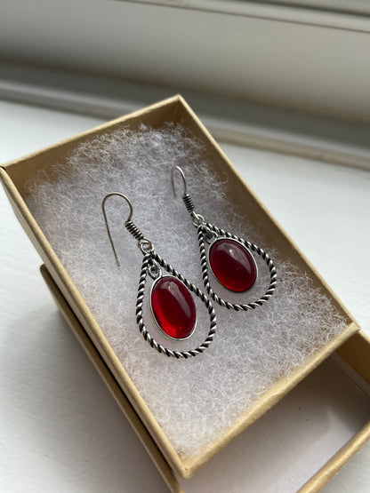 Red Oval Cabochon Earrings