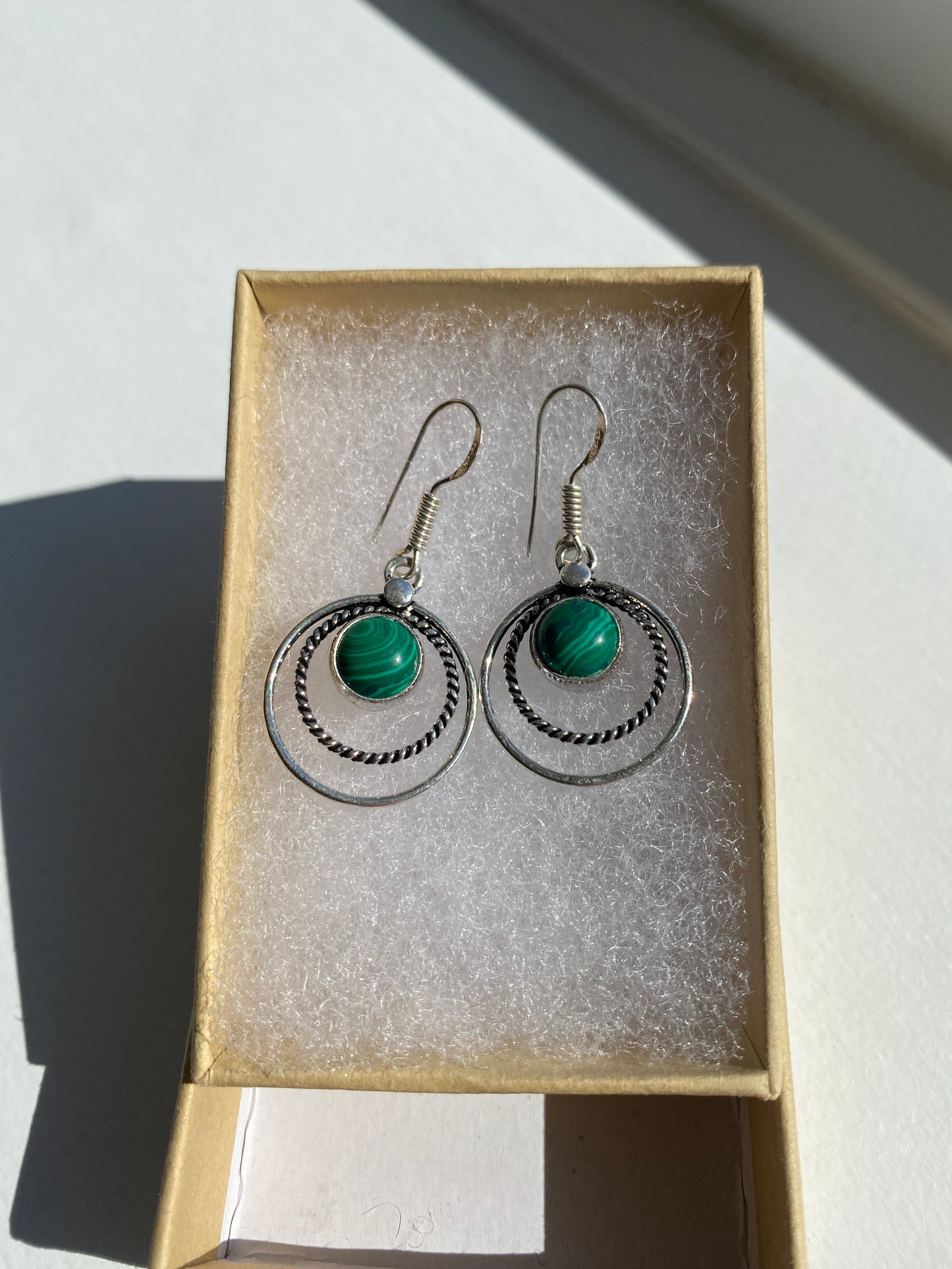 Malachite Silver Circle Earrings