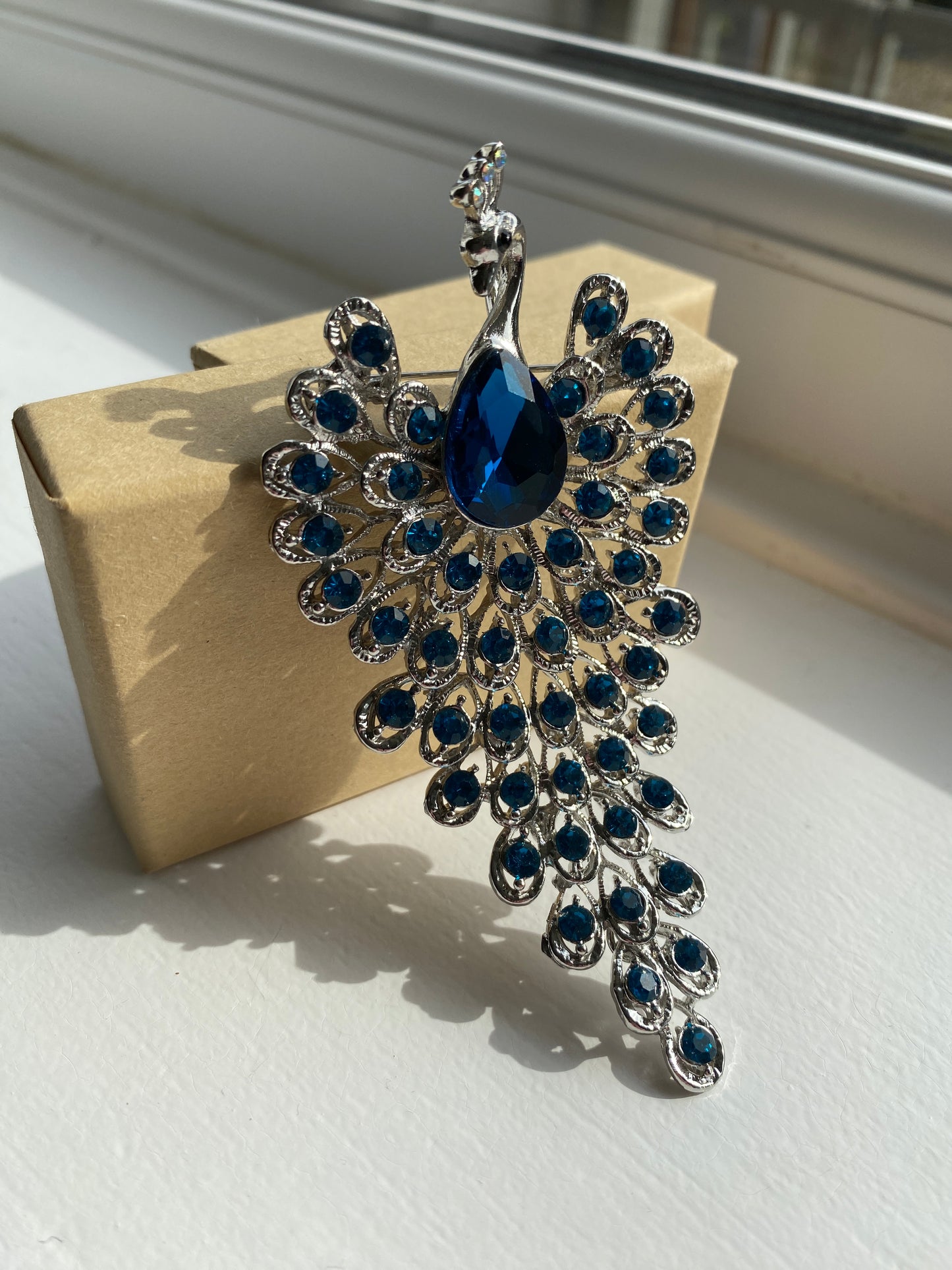 Blue Rhinestone Crystal Peacock Brooch