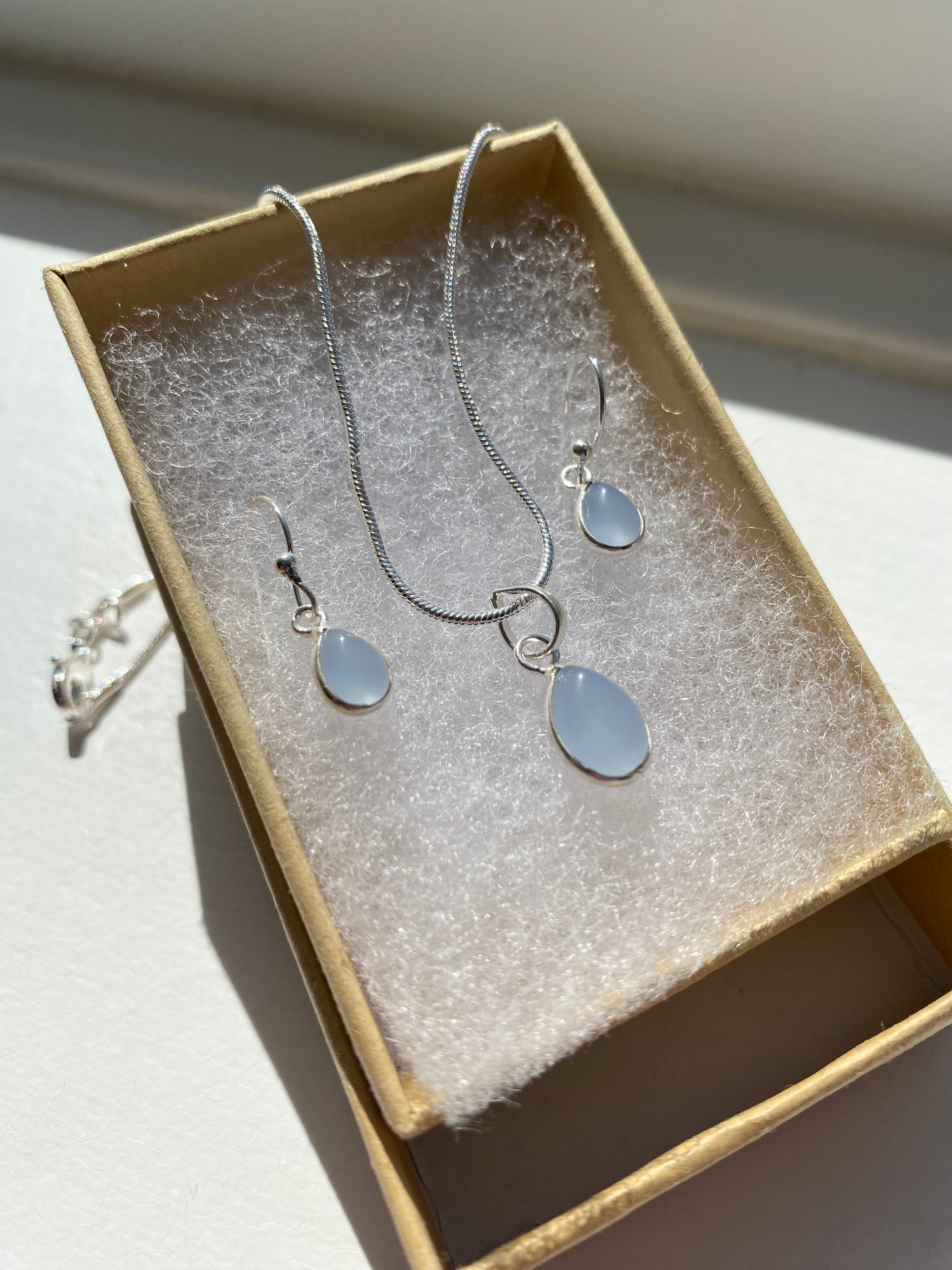 Chalcedony Stone Silver Necklace & Earring Set