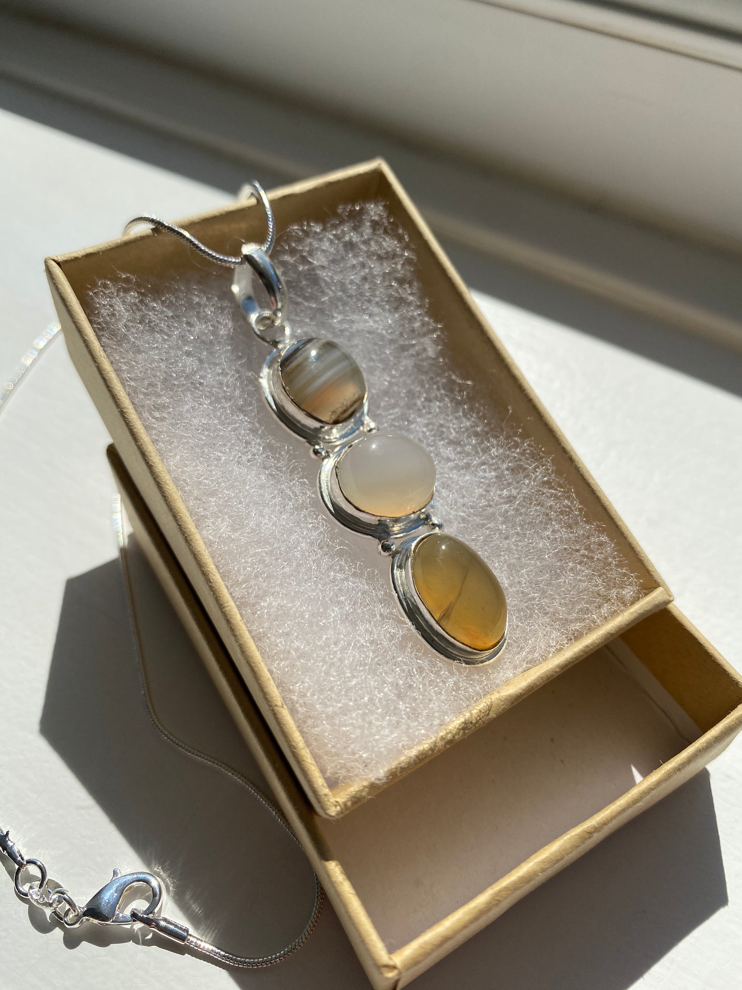 Agate, Moonstone and Brown Jasper Pendant Necklace
