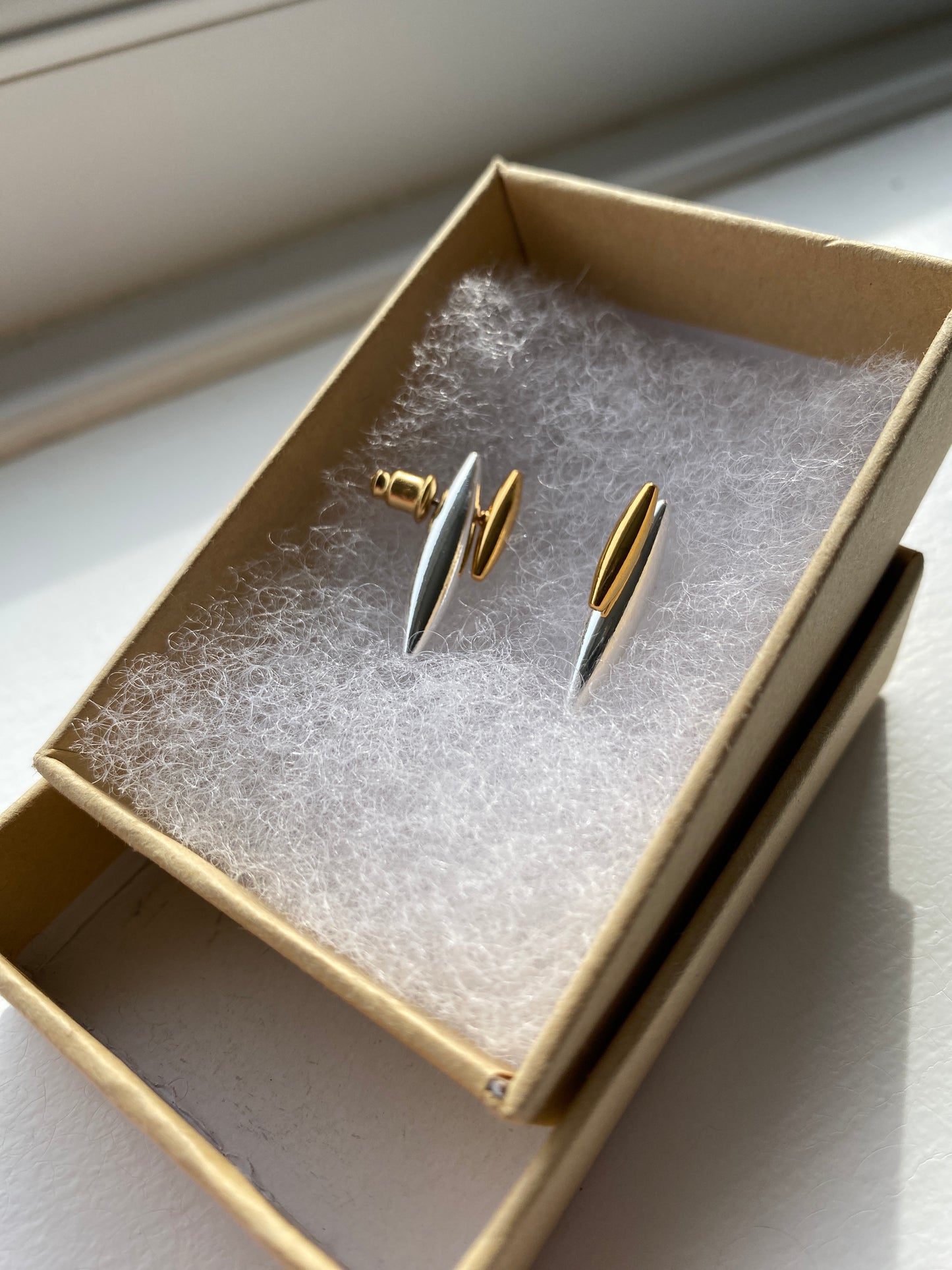 Gold & Silver Contrast Spindle Stud Earrings