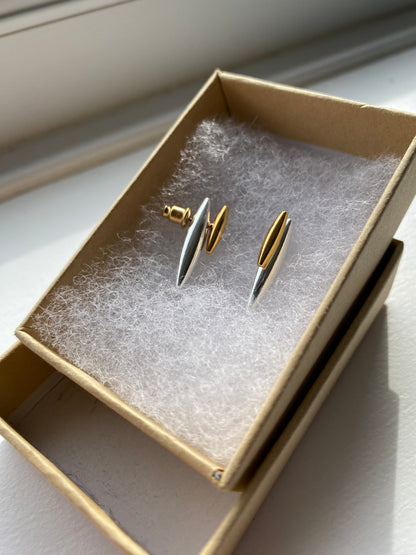 Gold & Silver Contrast Spindle Stud Earrings