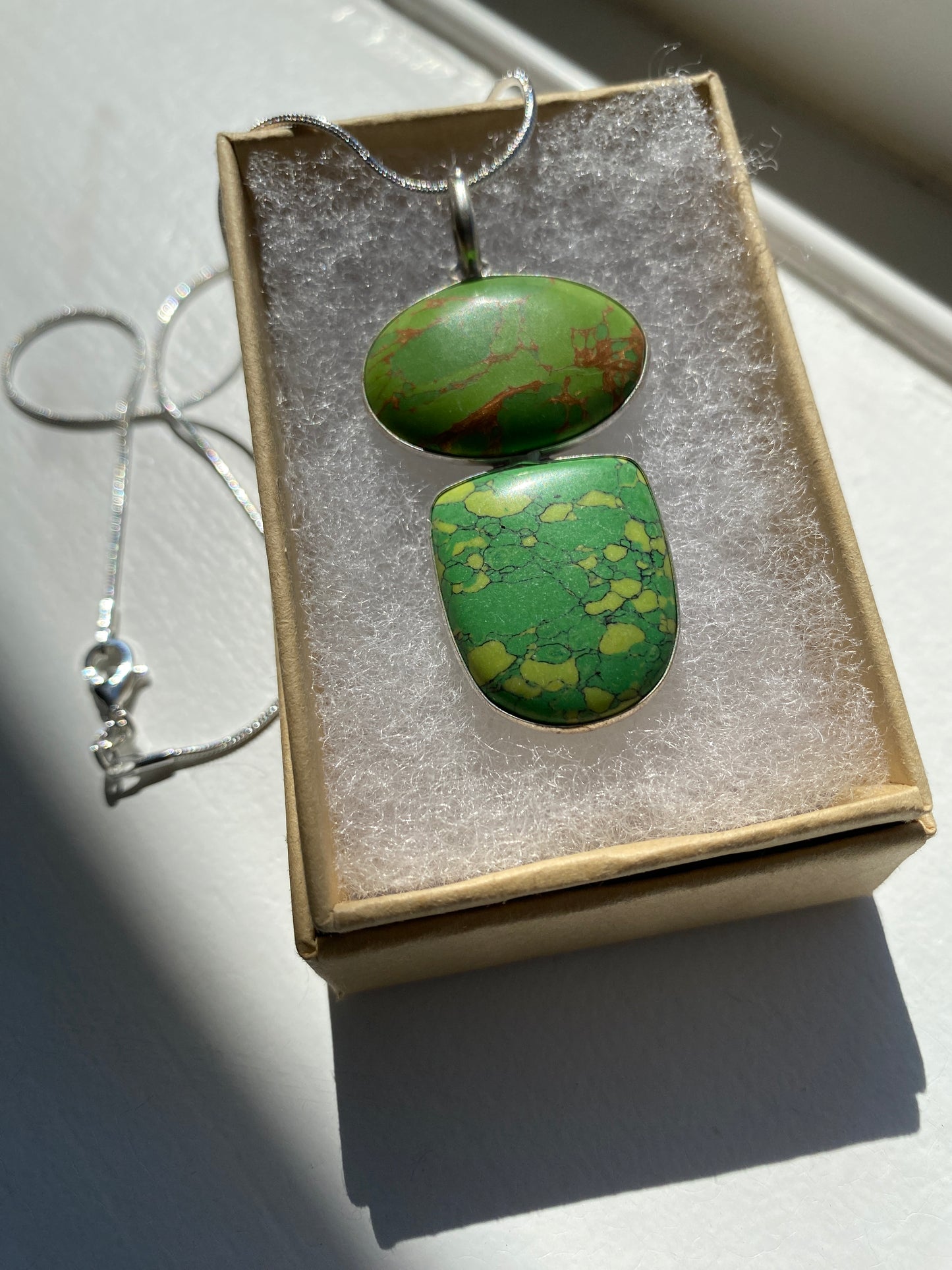 Green Jasper & Variscite Stone Pendant Necklace