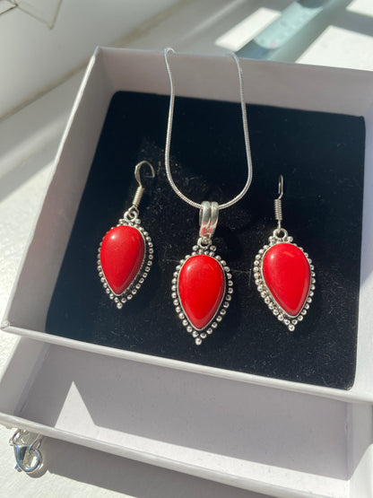 Red Coral Necklace & Earring Set