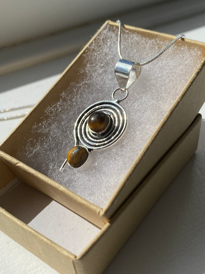 Tiger Eye Silver Spiral Pendant