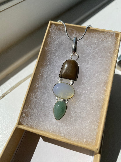 Brown Jasper, Opalite & Aventurine Pendant