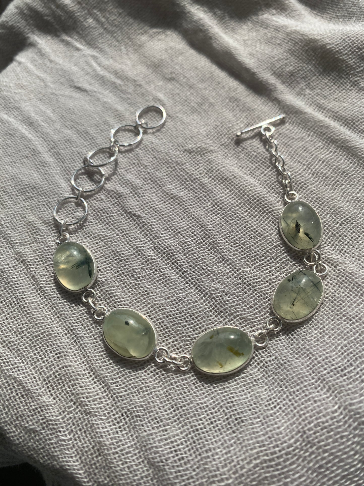 Pale Green Prehnite Bracelet.