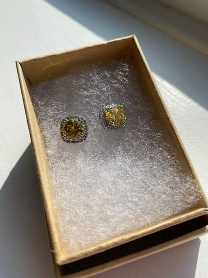 Square Copper Zircon Citrine Ear Studs