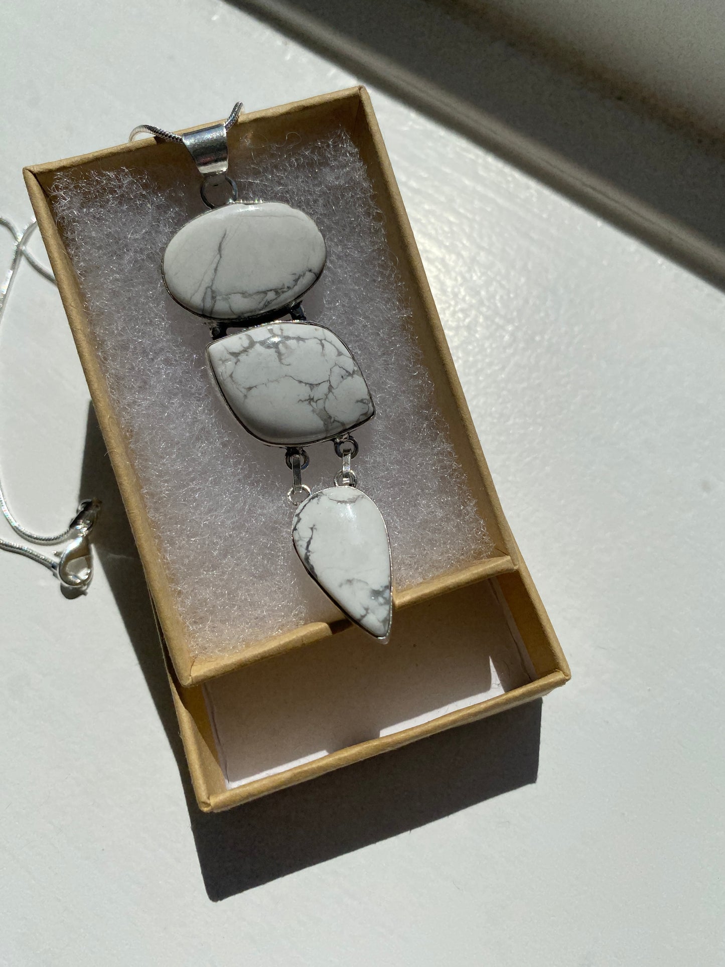 Triple Stone Howlite Pendant Necklace