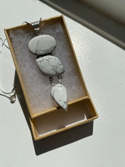 Triple Stone Howlite Pendant Necklace