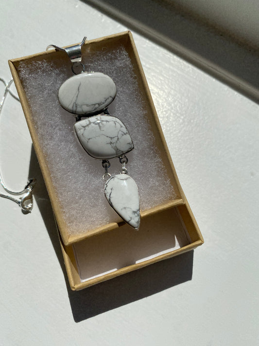 Triple Stone Howlite Pendant Necklace