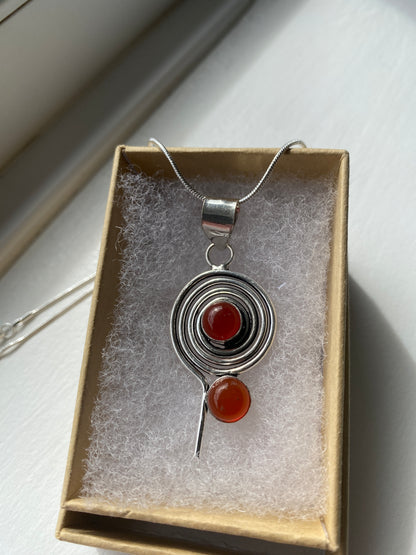 Carnelian Silver Spiral Pendant Necklace