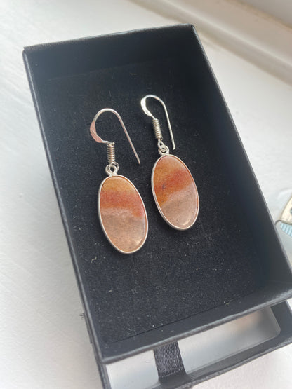 Banded Brown & Red Agate Drop Earrings