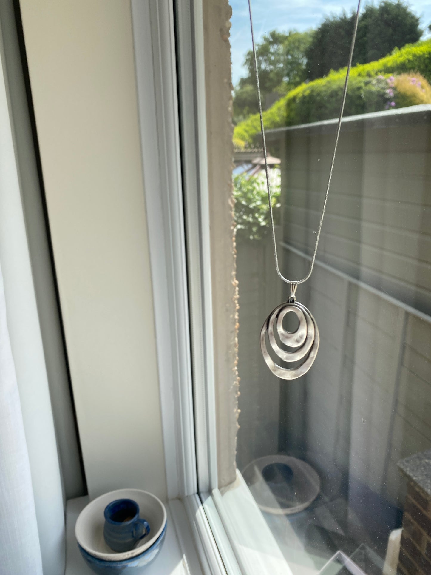 Modern Layered Sculptural Oval Pendant Necklace