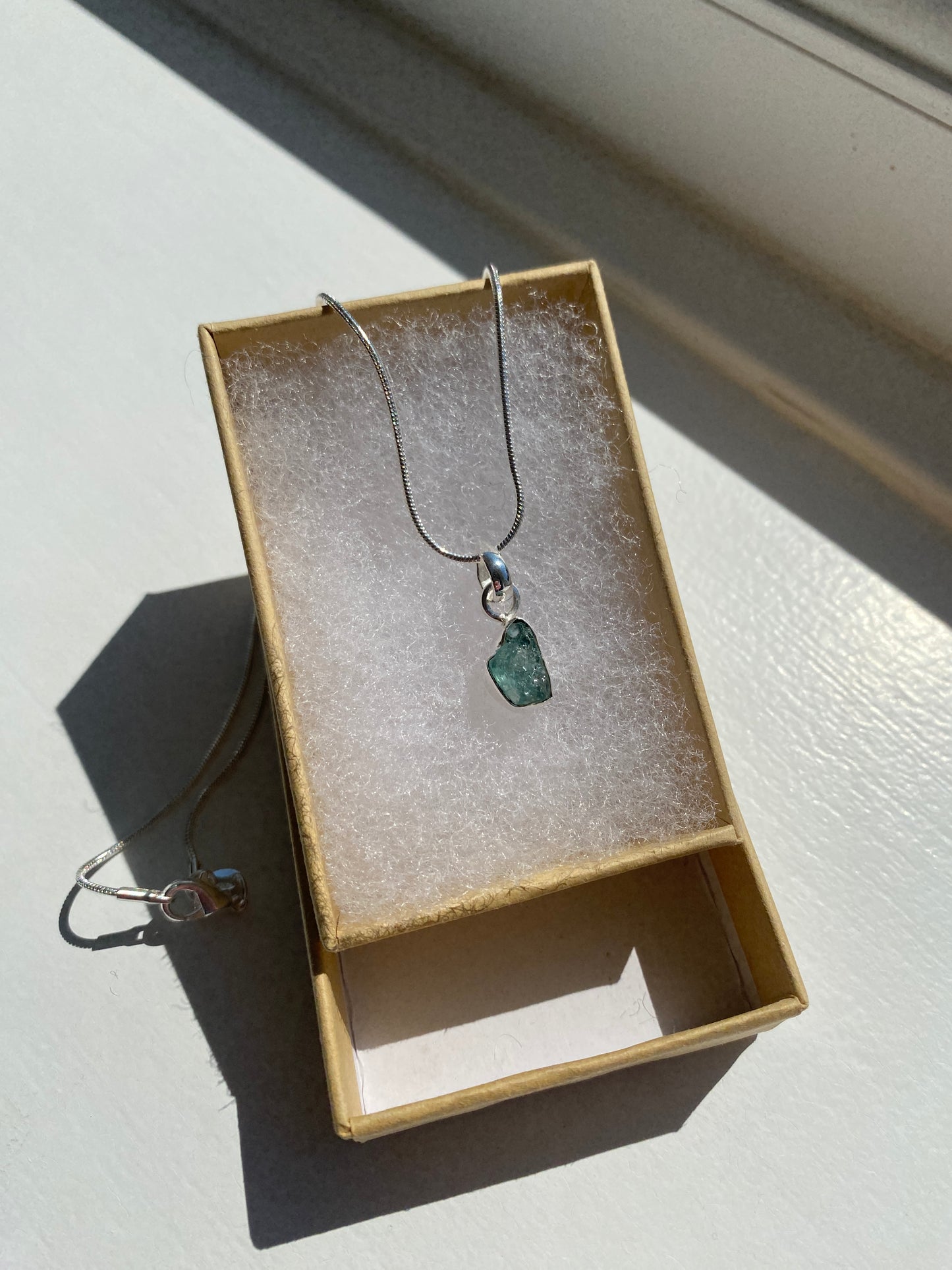 Raw Aquamarine Silver Pendant Necklace