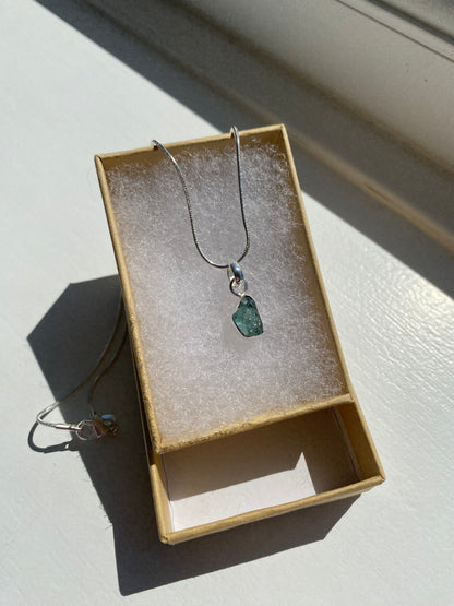 Raw Aquamarine Silver Pendant Necklace