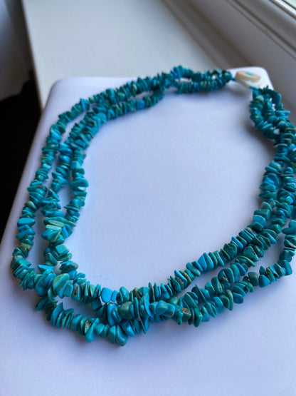Real Turquoise Triple Row Necklace
