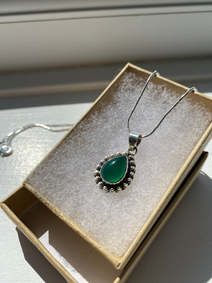 Green Onyx Silver Pendant Necklace