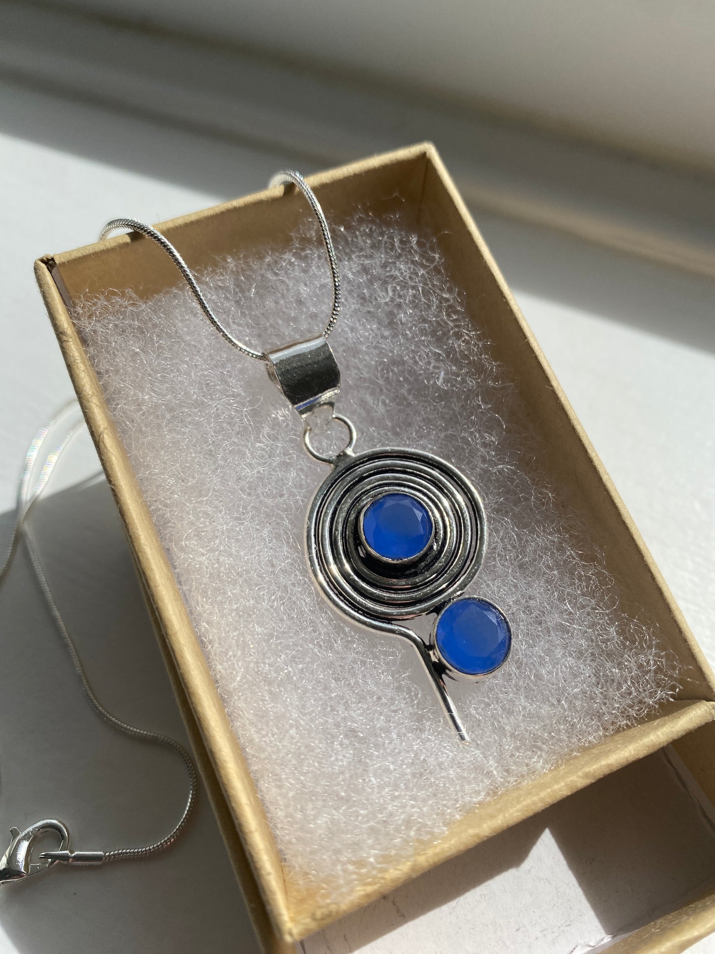 Dusky Blue Silver Spiral Pendant
