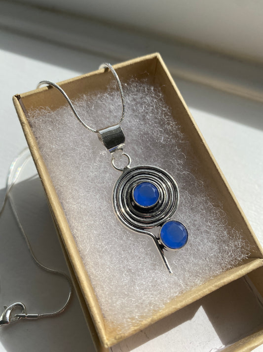 Dusky Blue Silver Spiral Pendant