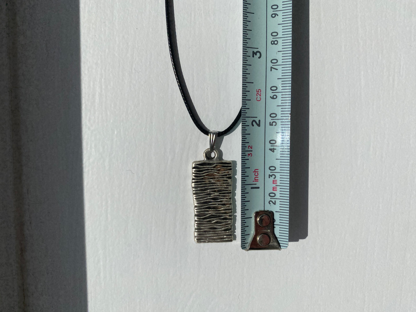 Antique Silver Grooved Double Sided Pendant Necklace