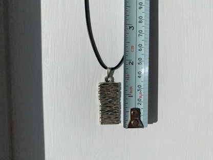 Antique Silver Grooved Double Sided Pendant Necklace