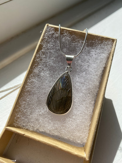 Black Obsidian Stone Pendant Necklace