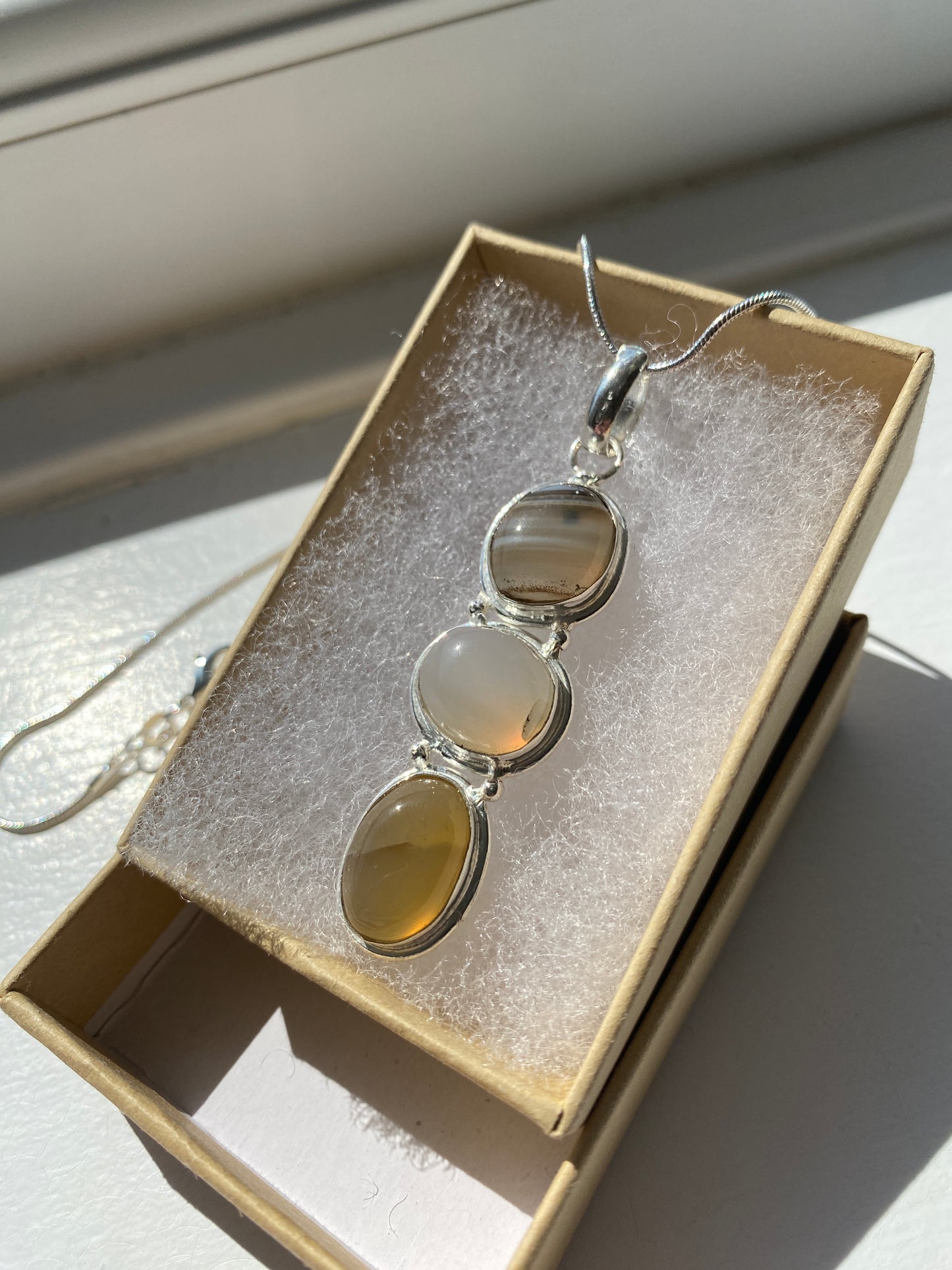 Agate, Moonstone and Brown Jasper Pendant Necklace
