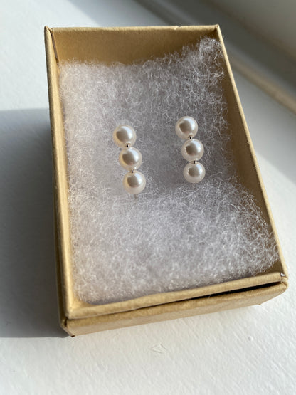 Triple Pearl Silver Earrings