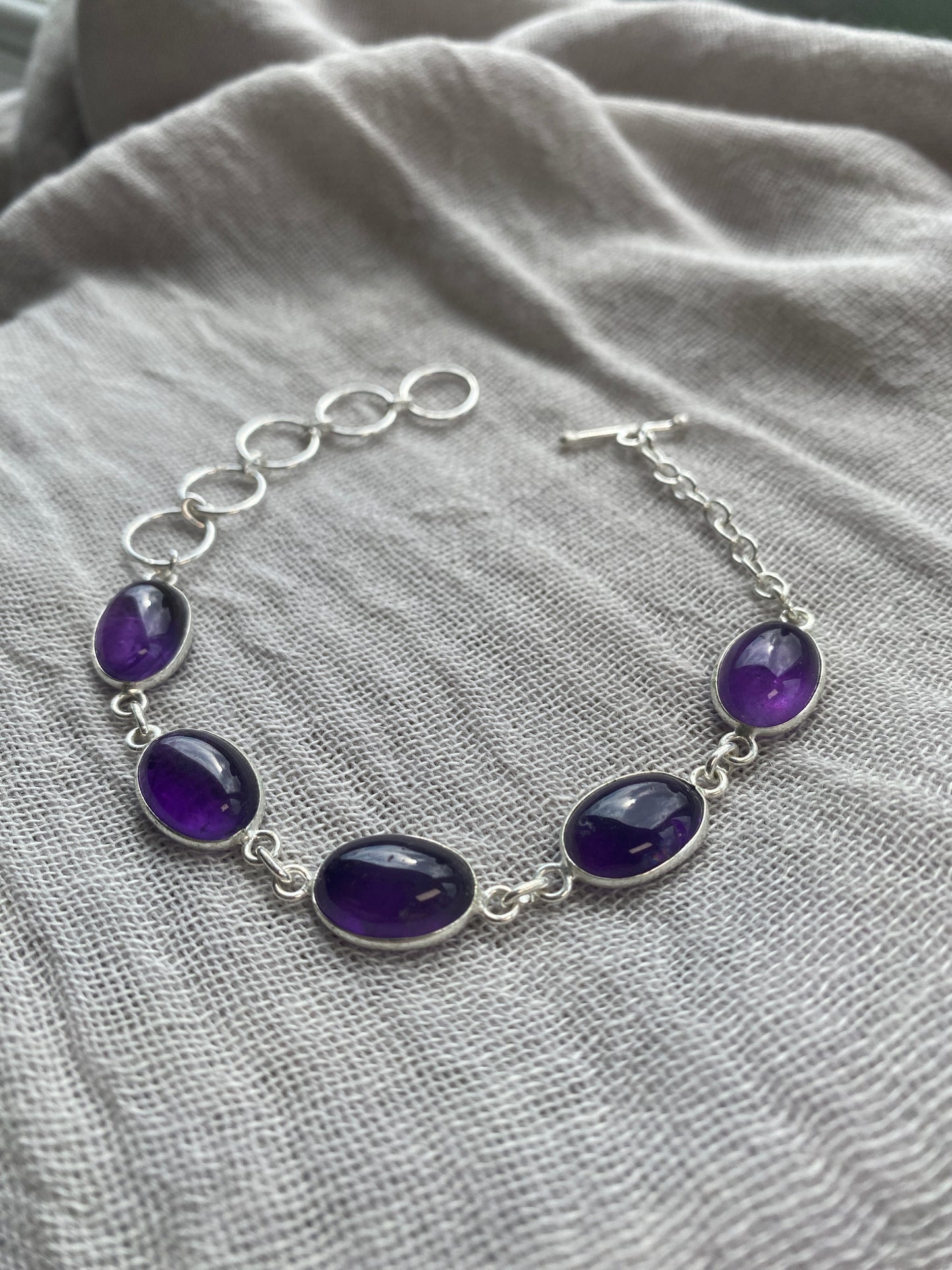 Amethyst 5 Stone Oval Cabochon Bracelet