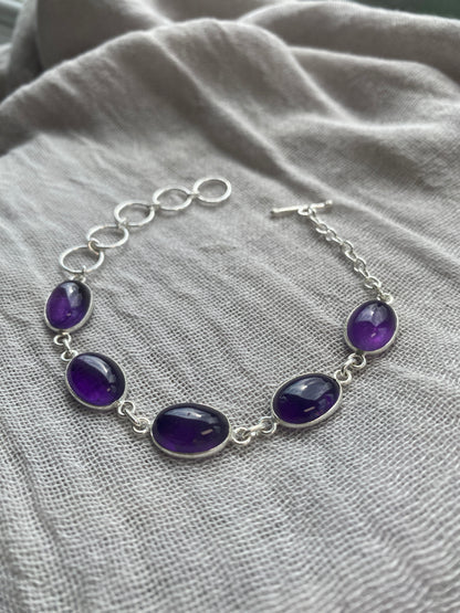 Amethyst 5 Stone Oval Cabochon Bracelet
