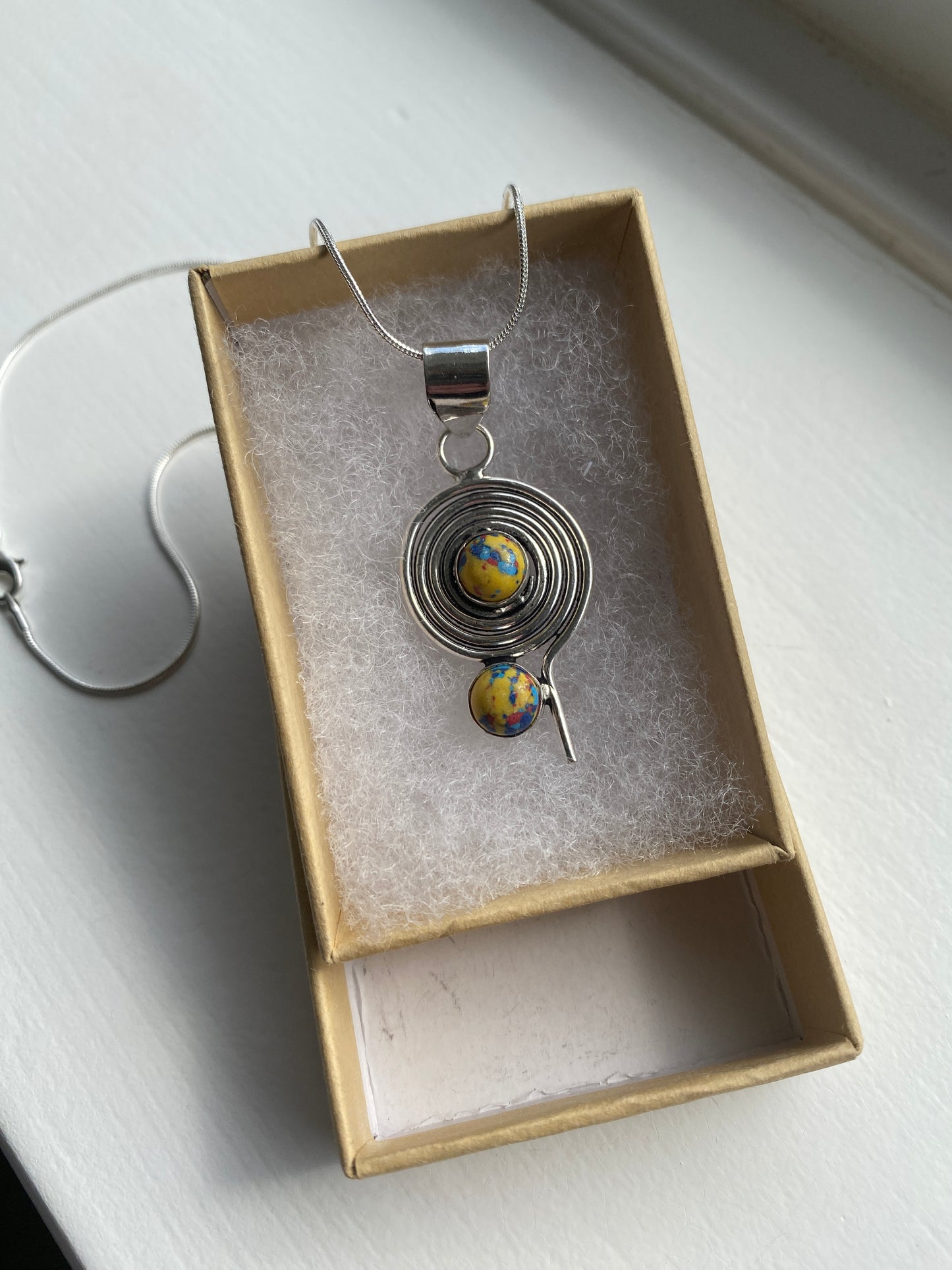 Yellow Jasper Silver Spiral Pendant