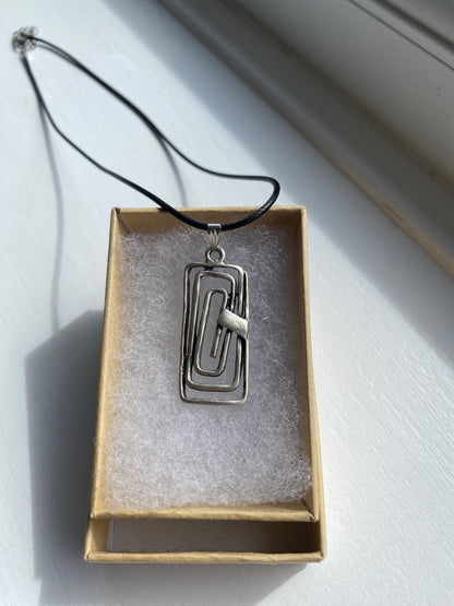 Antique Silver Rectangular Charm Pendant Necklace