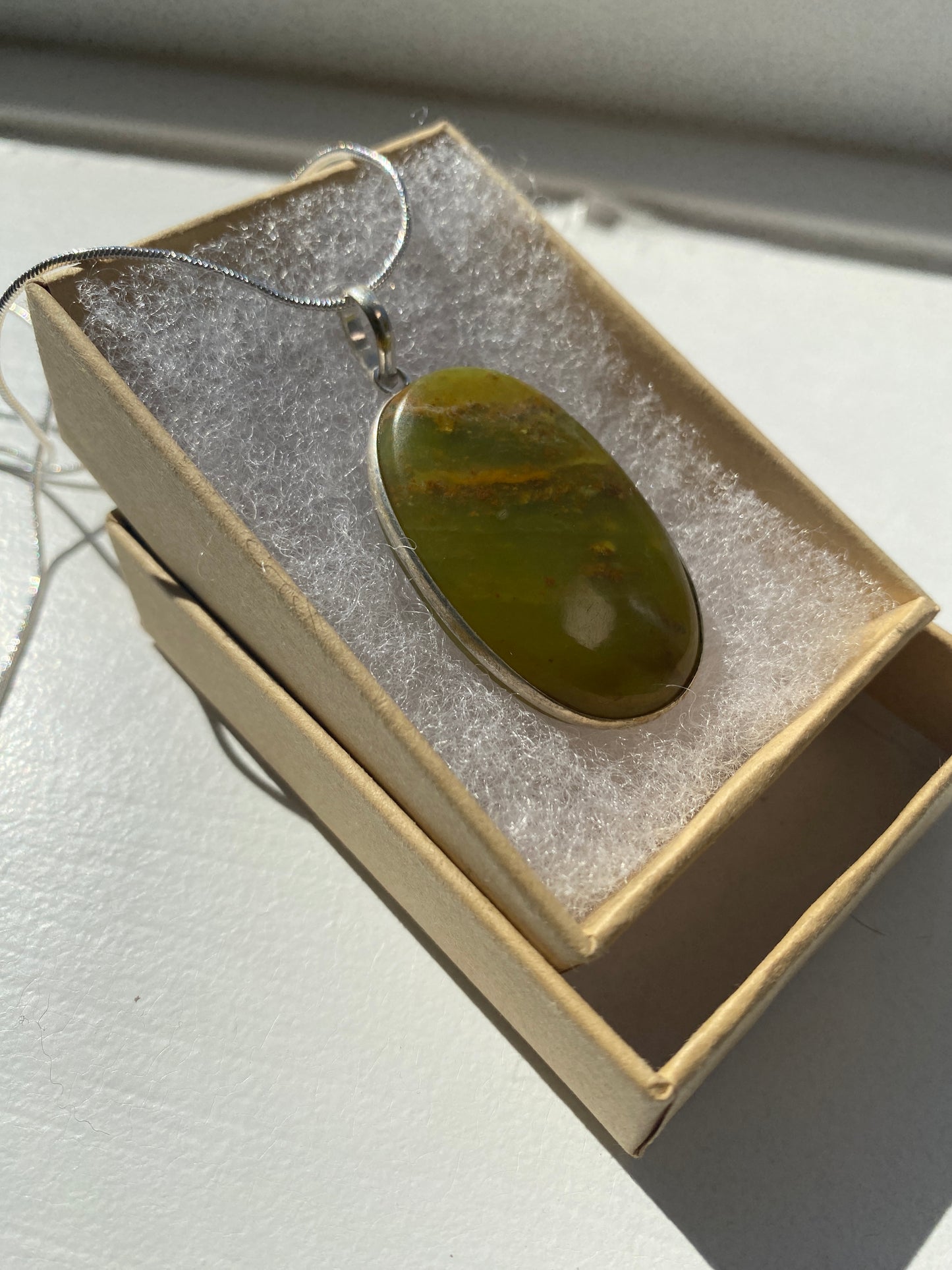 Long Oval Green Jasper Pendant