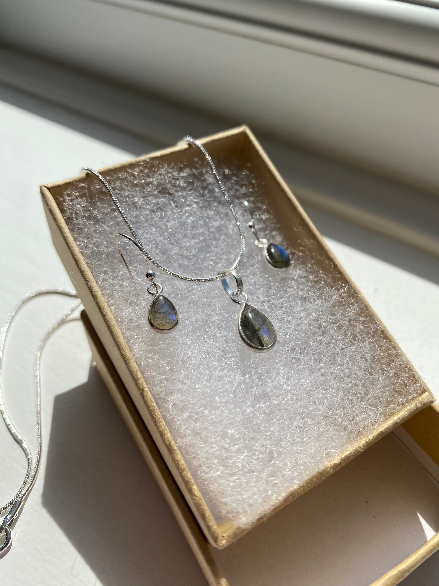 Labradorite Stone Silver Necklace & Earring Set